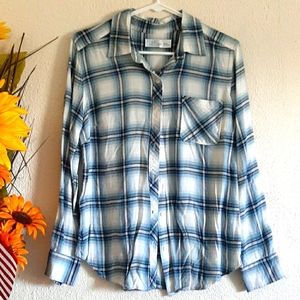 Time & Tru Blue Plaid Shirt